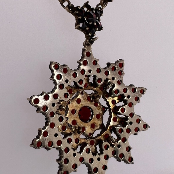 Antique Victorian 800 silver VERMEIL 1940s Garnet Stone Necklace ~RARE - Picture 4 of 8